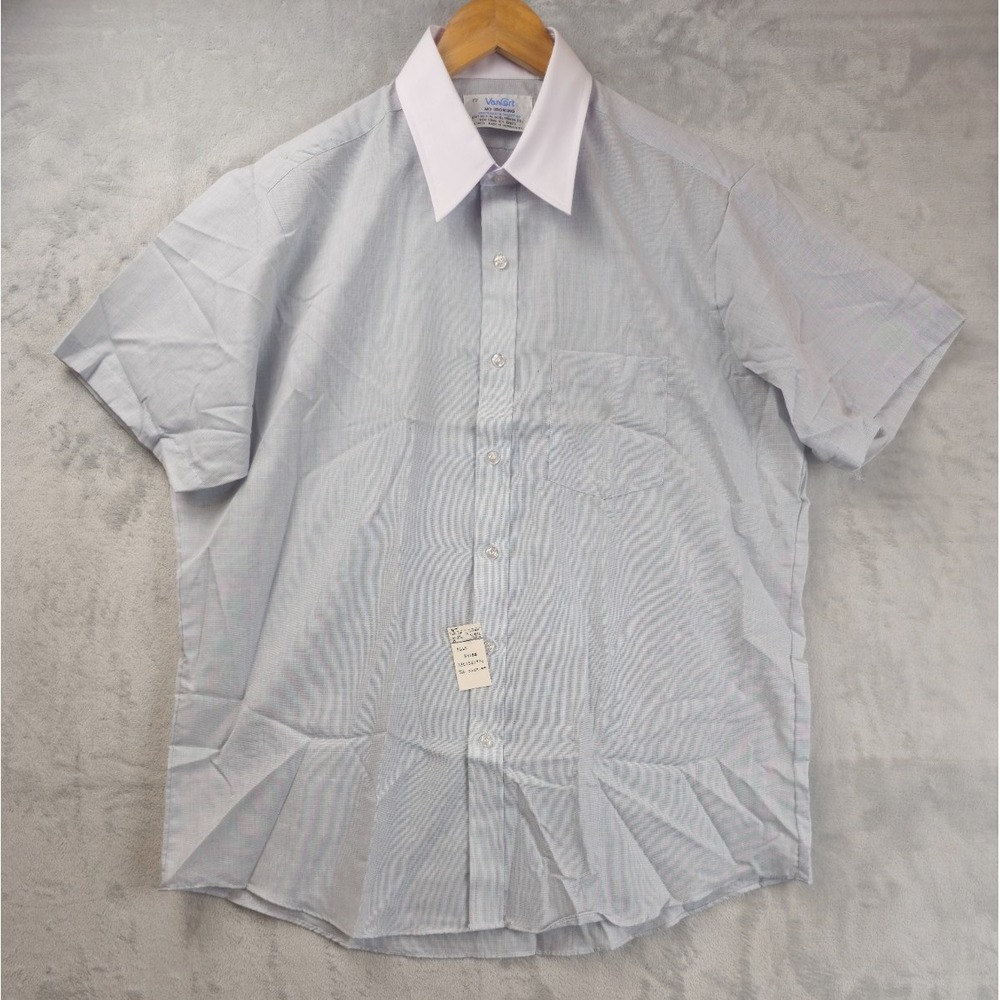 Vintage VanCort Shirt Mens 17 XL Non Iron Blue White Collar Paper Thin 70s 80s